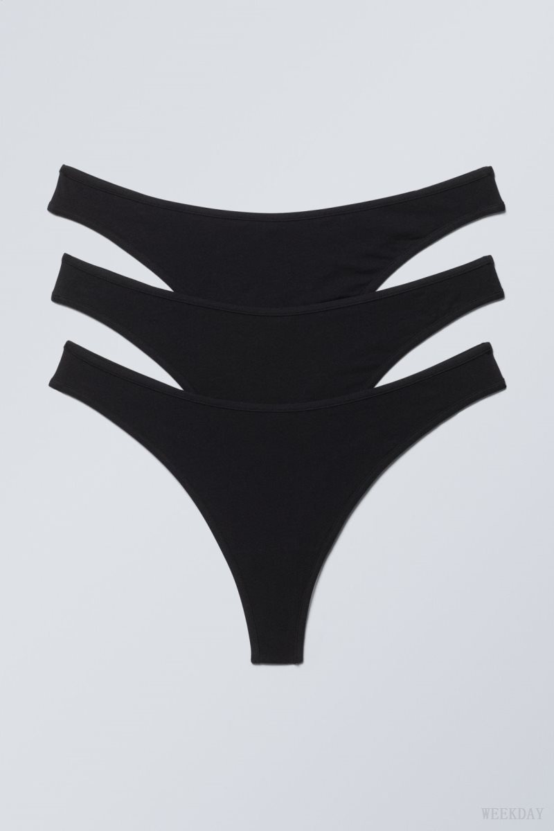 Weekday 3-pack Jade Cotton Thong Thong Black | TECK9684