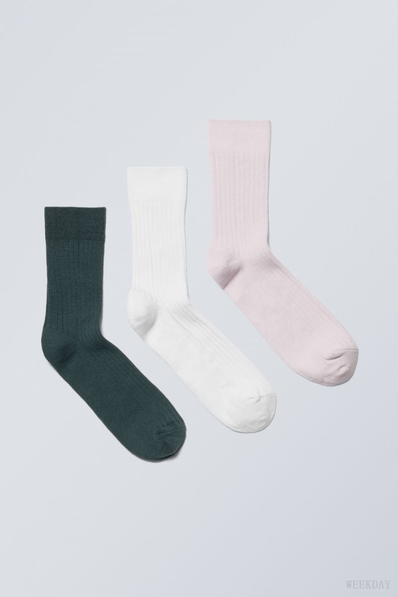 Weekday 3-pack Selma Socks Blue White Pink | QSNH7374