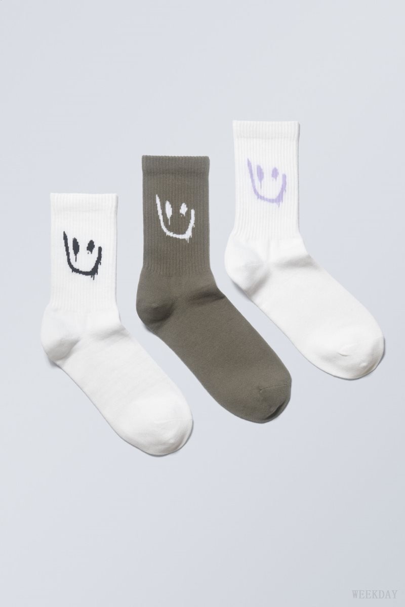 Weekday 3-pack Sport Graphic Socks Smiley Mix | ONEN1356