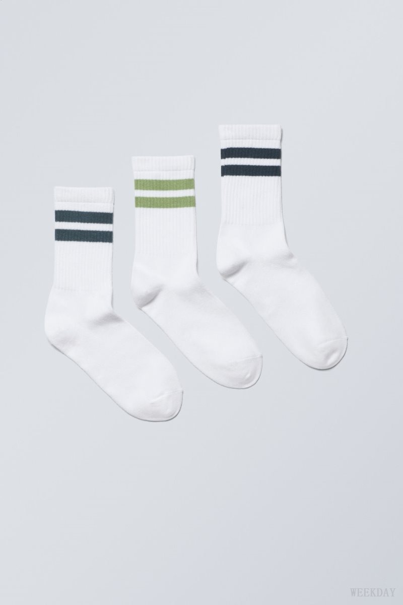 Weekday 3-pack Sport Striped Socks Green Stripes | VYPR1554