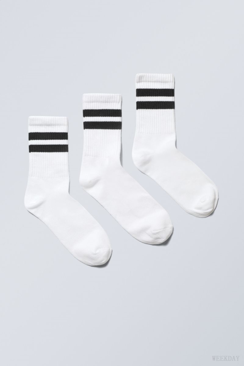 Weekday 3-pack Sport Striped Socks White Light | PZDI3771