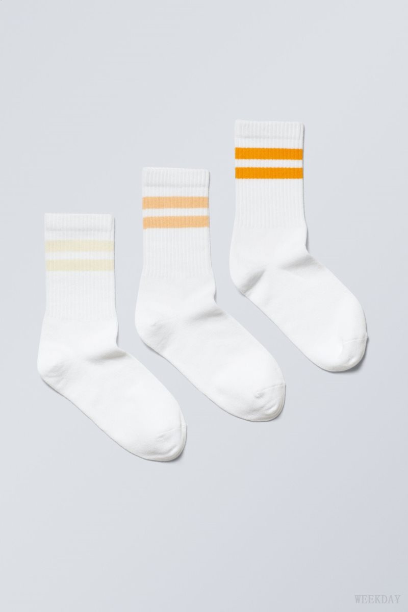 Weekday 3-pack Sport Striped Socks Yellow Stripes | JVKE5116