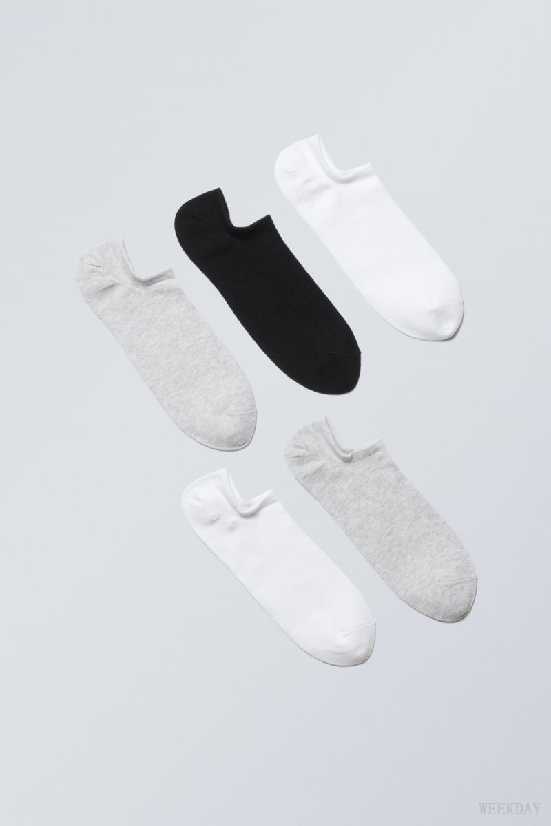 Weekday 5-pack Ankle Socks Black Grey White | ICAO5272