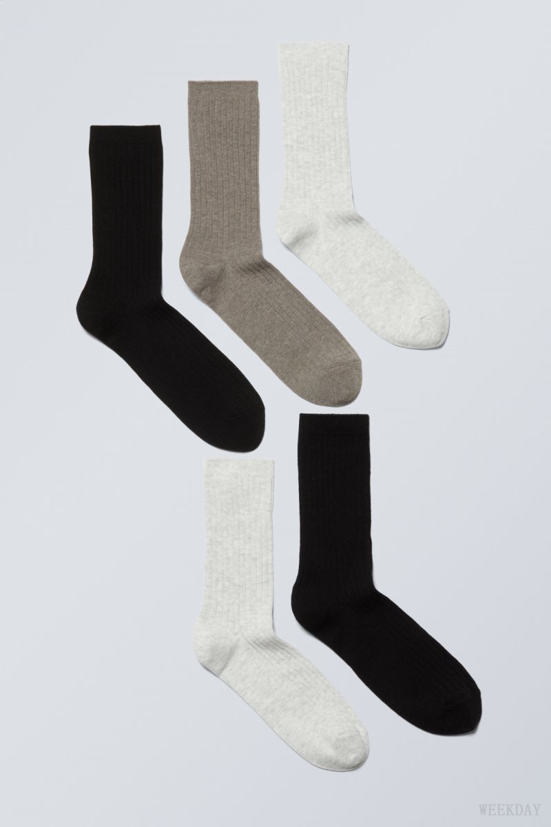 Weekday 5-pack Rib Socks Mole Mix | UUVZ8563