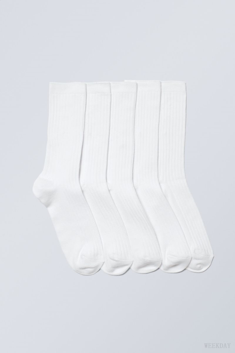 Weekday 5-pack Rib Socks White | BFFJ8902