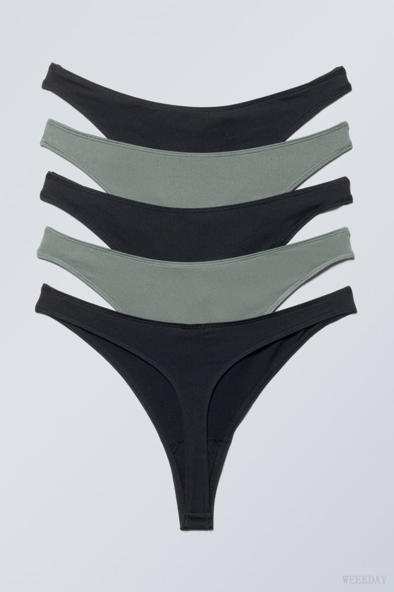 Weekday 5-pack Soul thong Thong Black Khaki | RUJC0575