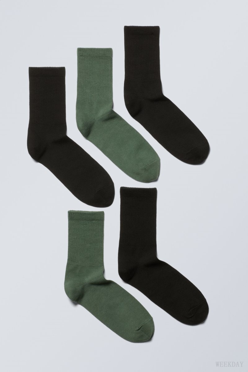 Weekday 5-pack Sport Socks Black Green | DHVT7856