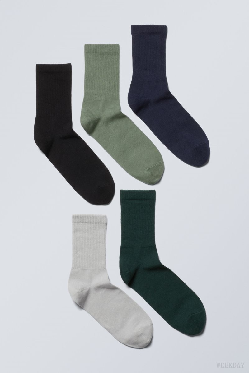 Weekday 5-pack Sport Socks Green Black Grey Navy | NTFJ1870