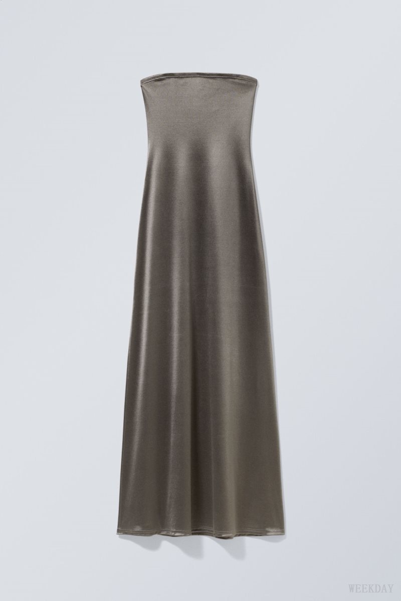 Weekday Act Metallic Tube Dress Grey | BWRX0274