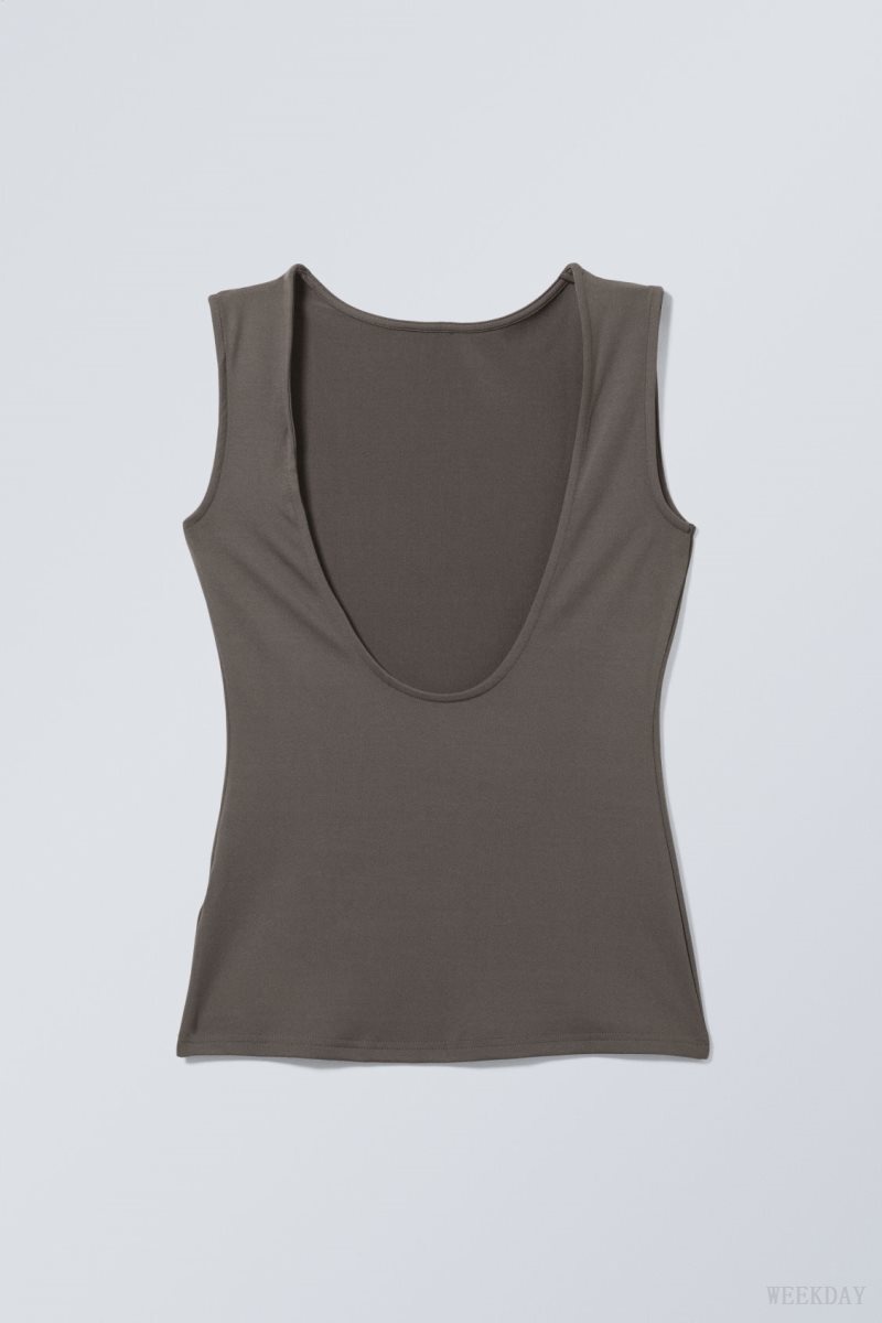 Weekday Alba Open Back Top Dark Khaki Green | WTOL6652