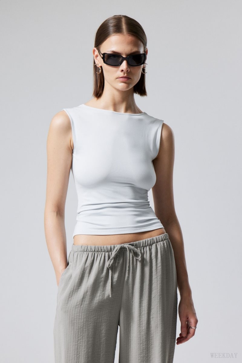 Weekday Alba Open Back Top Light Grey | VQHW4597