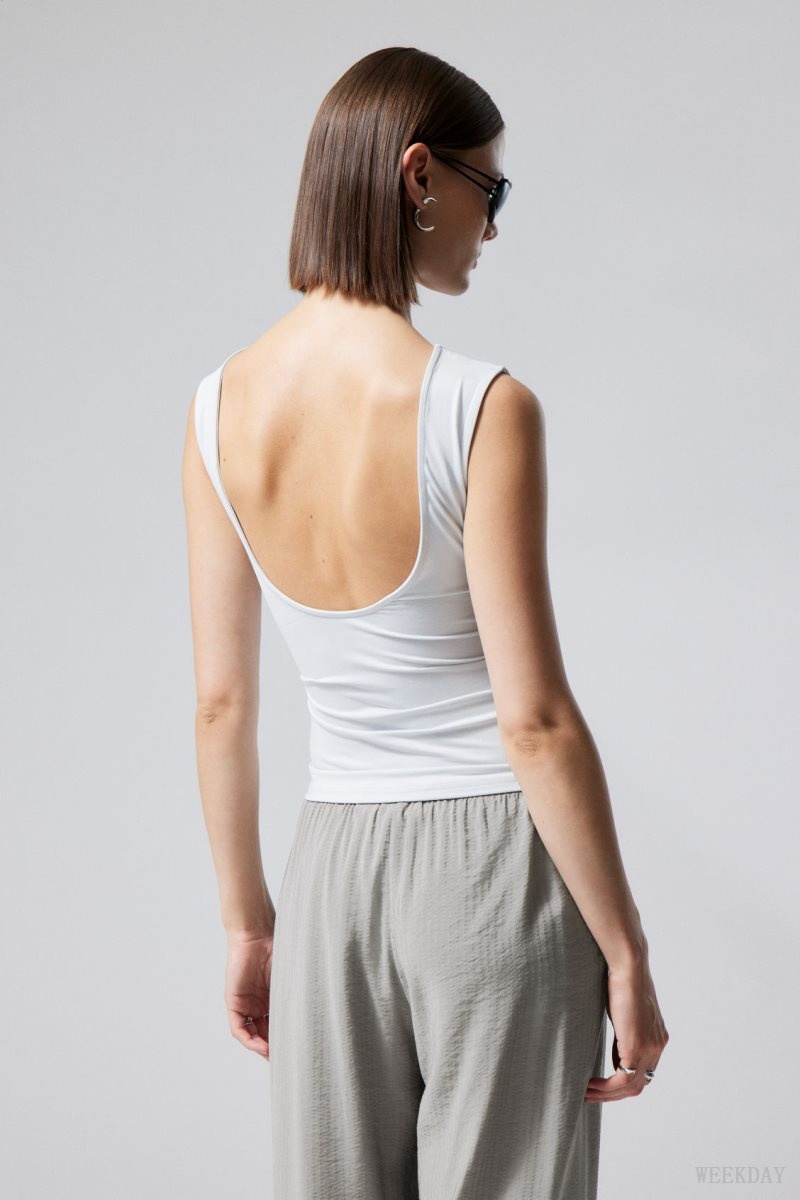 Weekday Alba Open Back Top Light Grey | VQHW4597