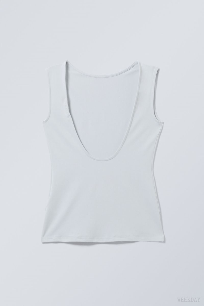 Weekday Alba Open Back Top Light Grey | VQHW4597