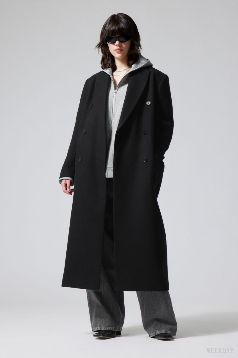 Weekday Alex Oversized Wool Blend Coat Black | RIWO6506