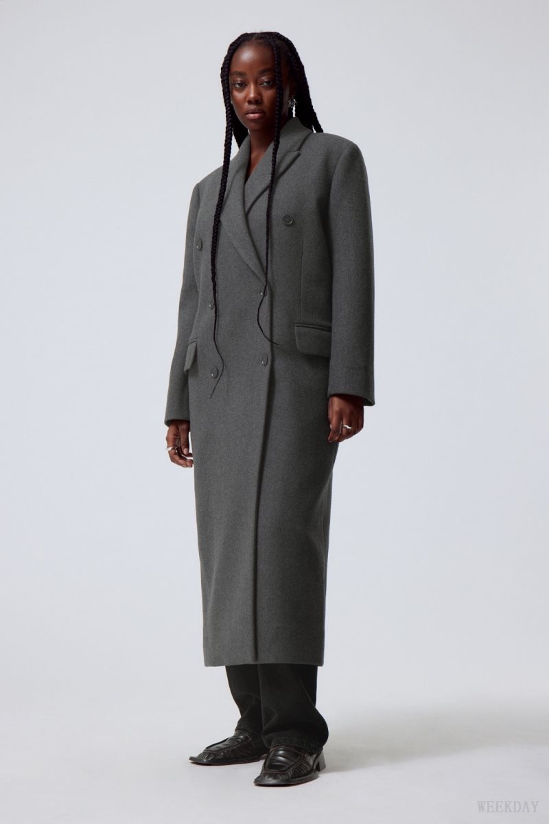 Weekday Alex Oversized Wool Blend Coat Dark Grey | HPXM6986