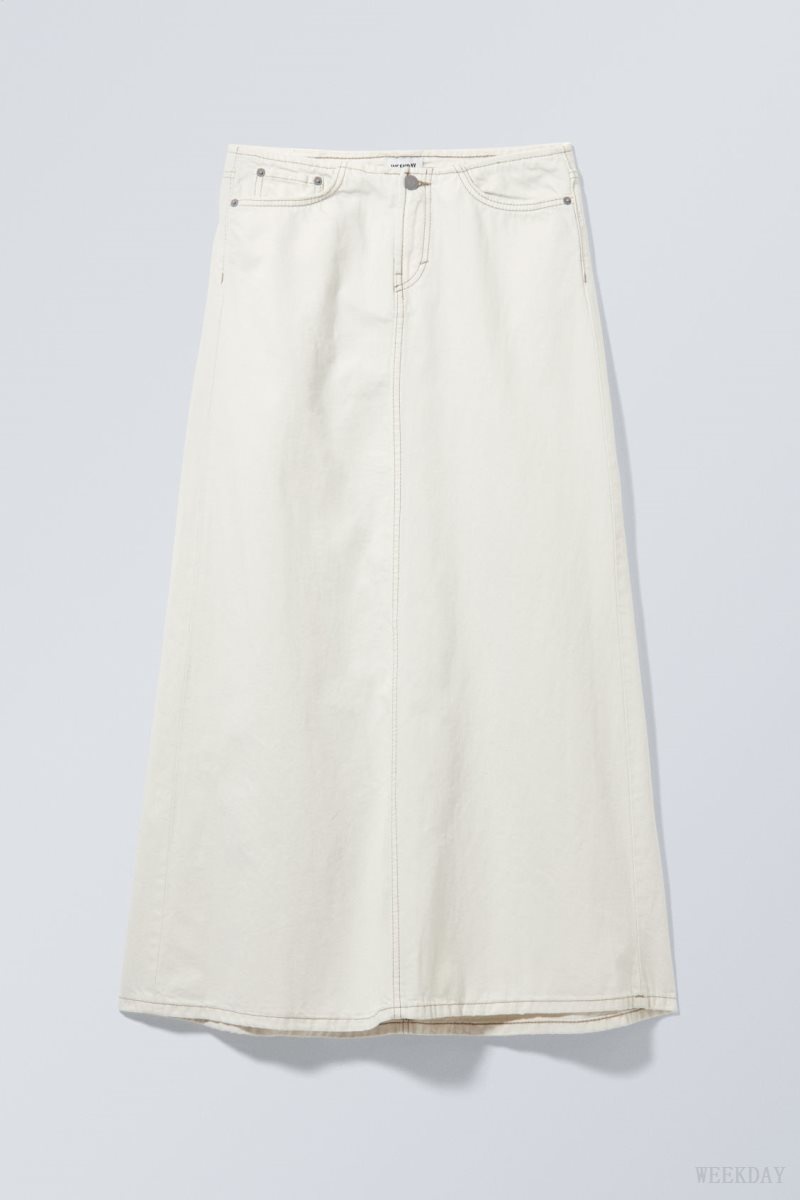 Weekday Anaheim Long Demin Skirt White | OGRH8110