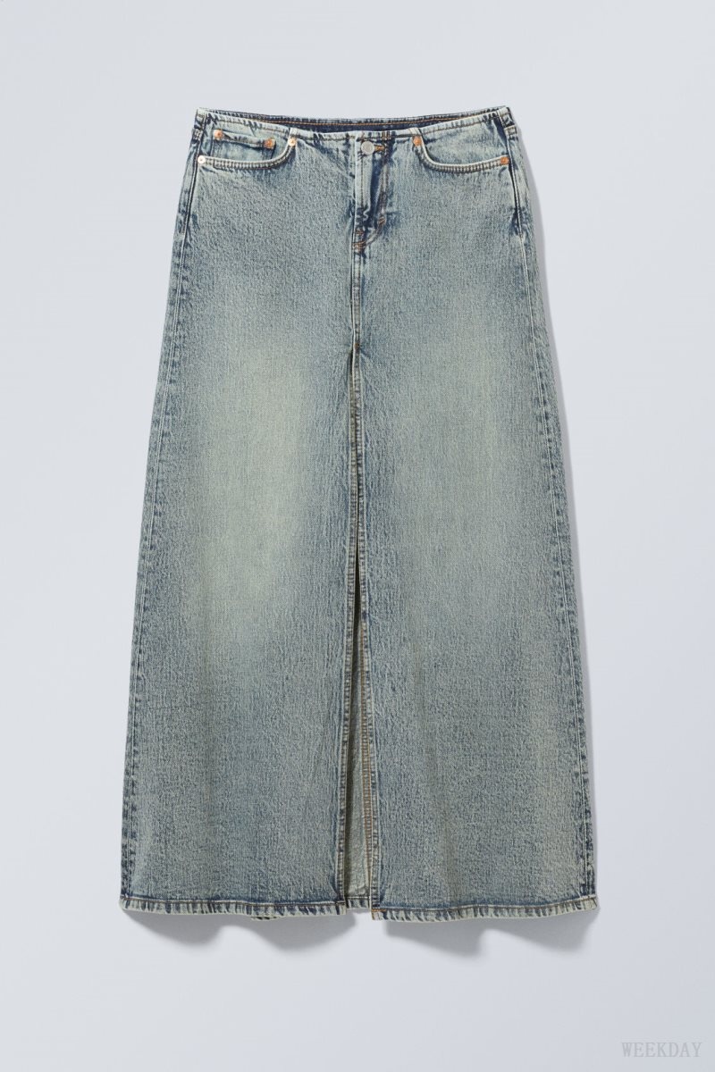 Weekday Anaheim Long Denim Skirt Blue | OPTZ9235