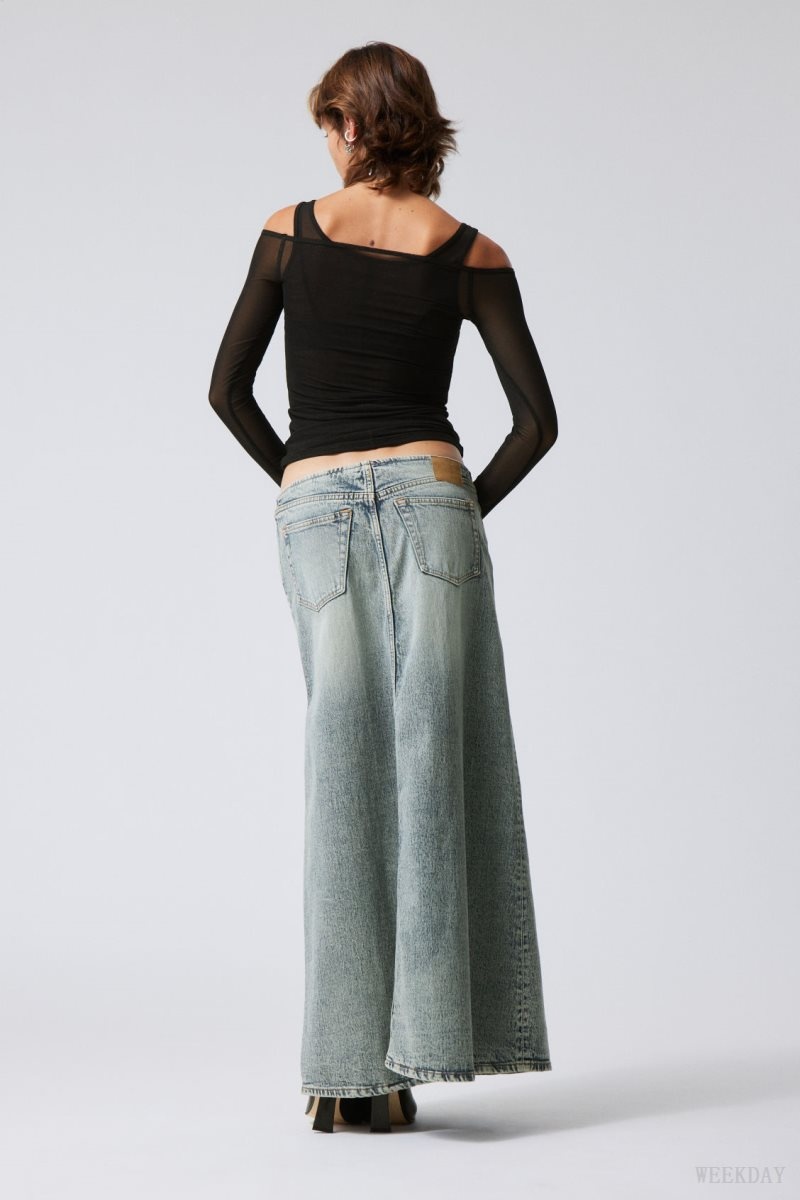 Weekday Anaheim Long Denim Skirt Blue | OPTZ9235