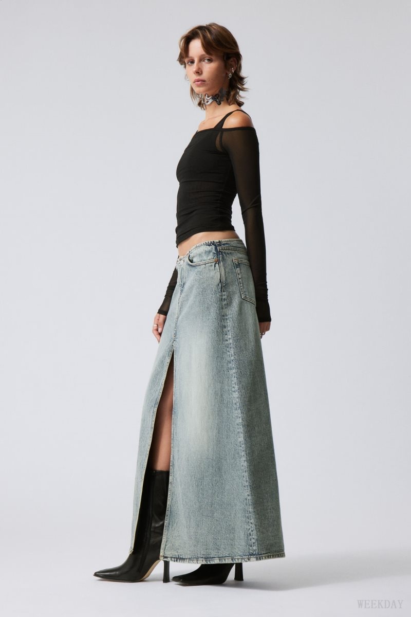 Weekday Anaheim Long Denim Skirt Blue | OPTZ9235