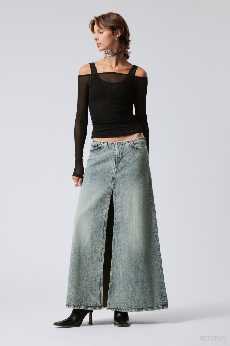 Weekday Anaheim Long Denim Skirt Blue | OPTZ9235