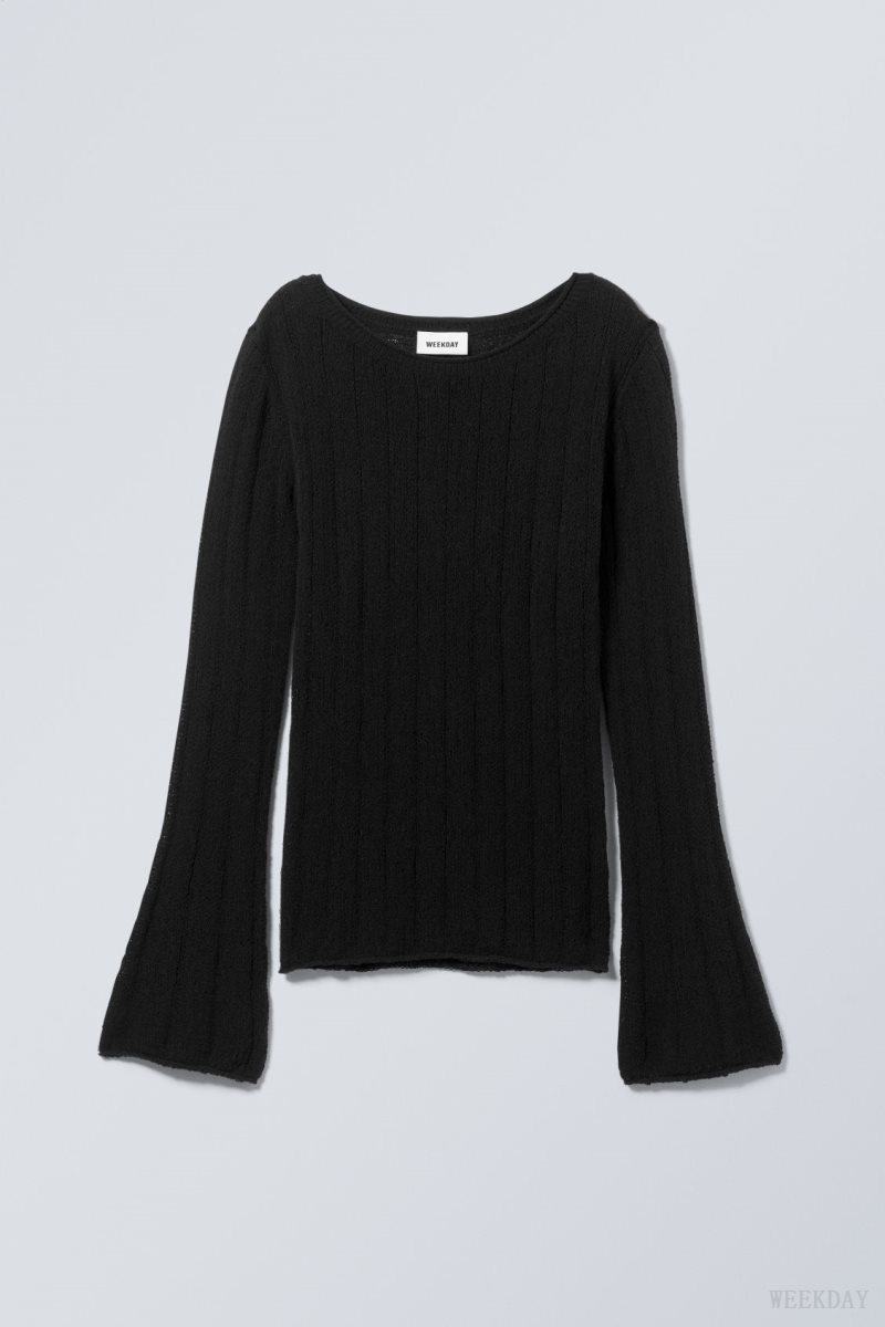 Weekday Anessa Sheer Knit Sweater Black | OKLU0853