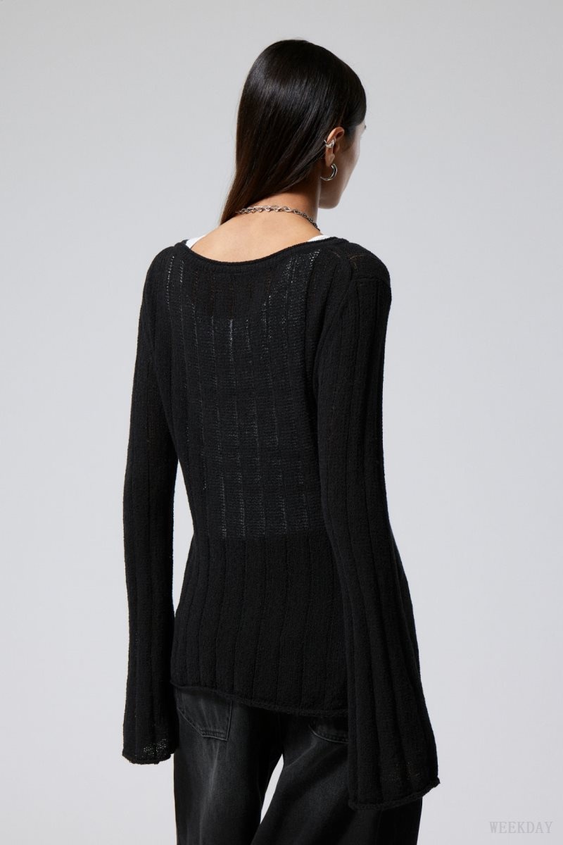 Weekday Anessa Sheer Knit Sweater Black | OKLU0853