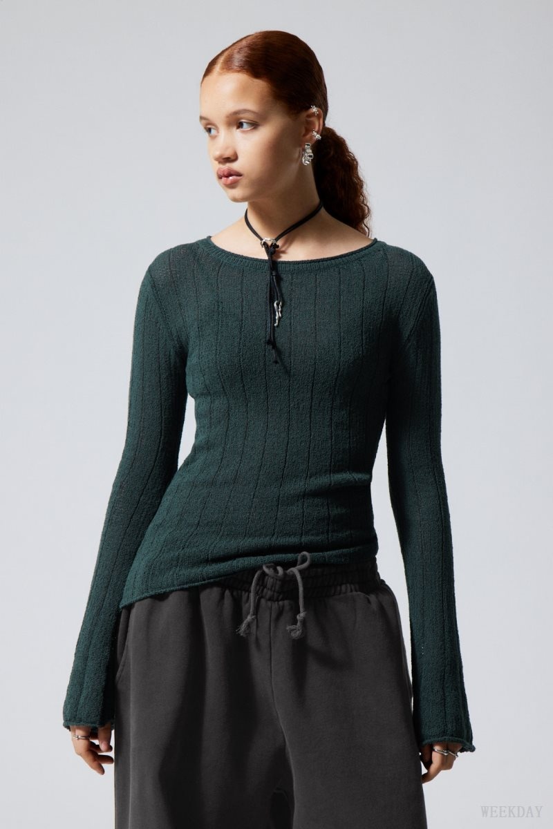 Weekday Anessa Sheer Knit Sweater Petrol | IIKL5837