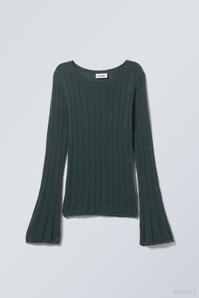 Weekday Anessa Sheer Knit Sweater Petrol | IIKL5837