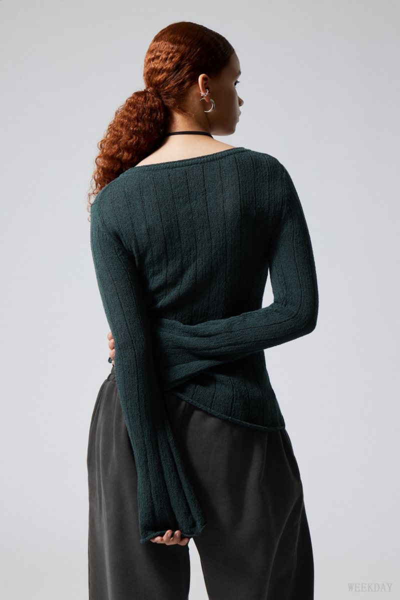 Weekday Anessa Sheer Knit Sweater Petrol | IIKL5837