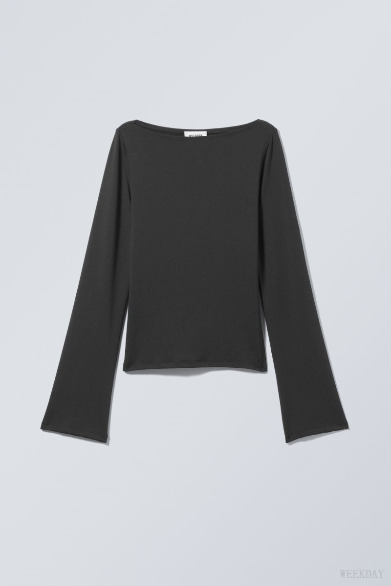 Weekday Annie Boatneck Long Sleeve Top Black | QTFJ8773