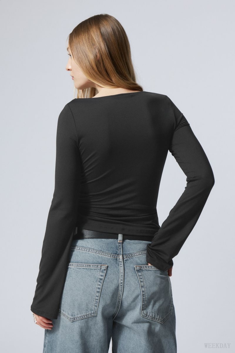 Weekday Annie Boatneck Long Sleeve Top Black | QTFJ8773