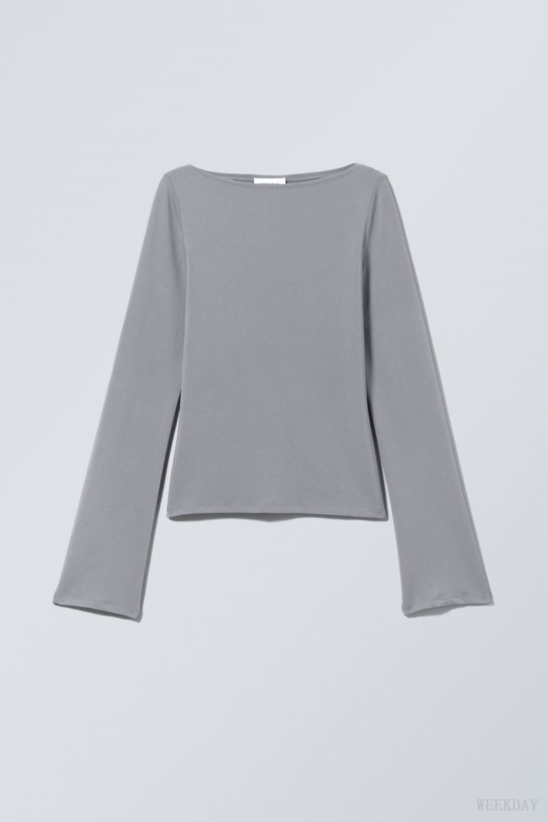 Weekday Annie Boatneck Long Sleeve Top Dark Grey | OYQW0727