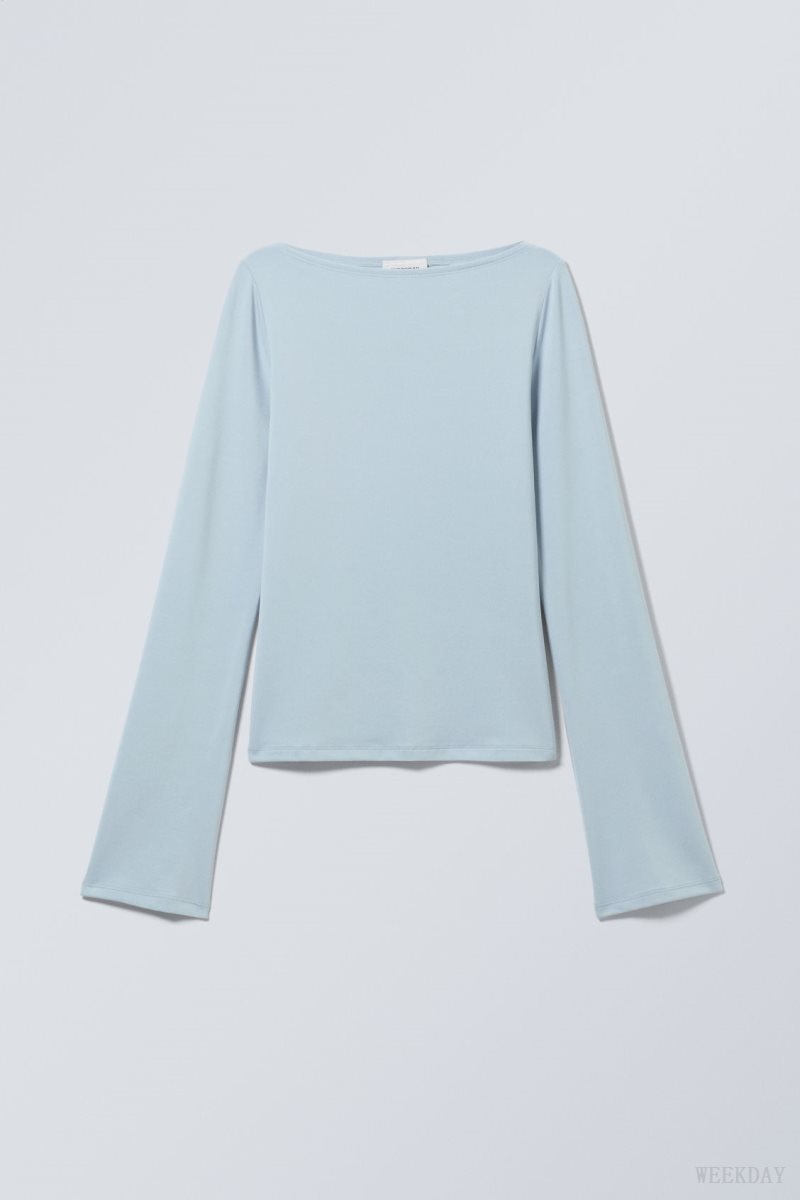 Weekday Annie Boatneck Long Sleeve Top Light Blue | WZOC0827