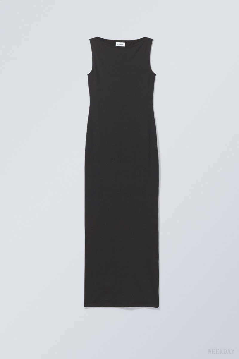 Weekday Annie Boatneck Maxi Dress Black | JIGM2071