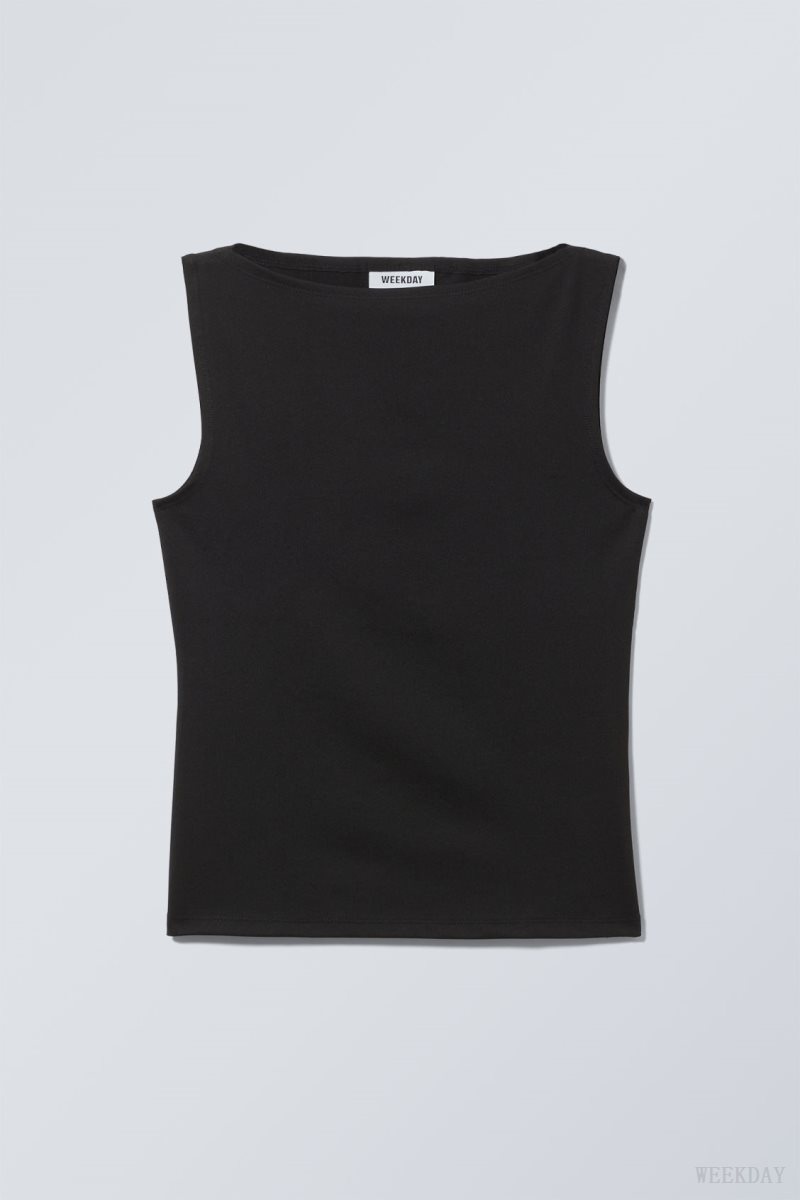 Weekday Annie Boatneck Sleeveless top Black | MCOO8662