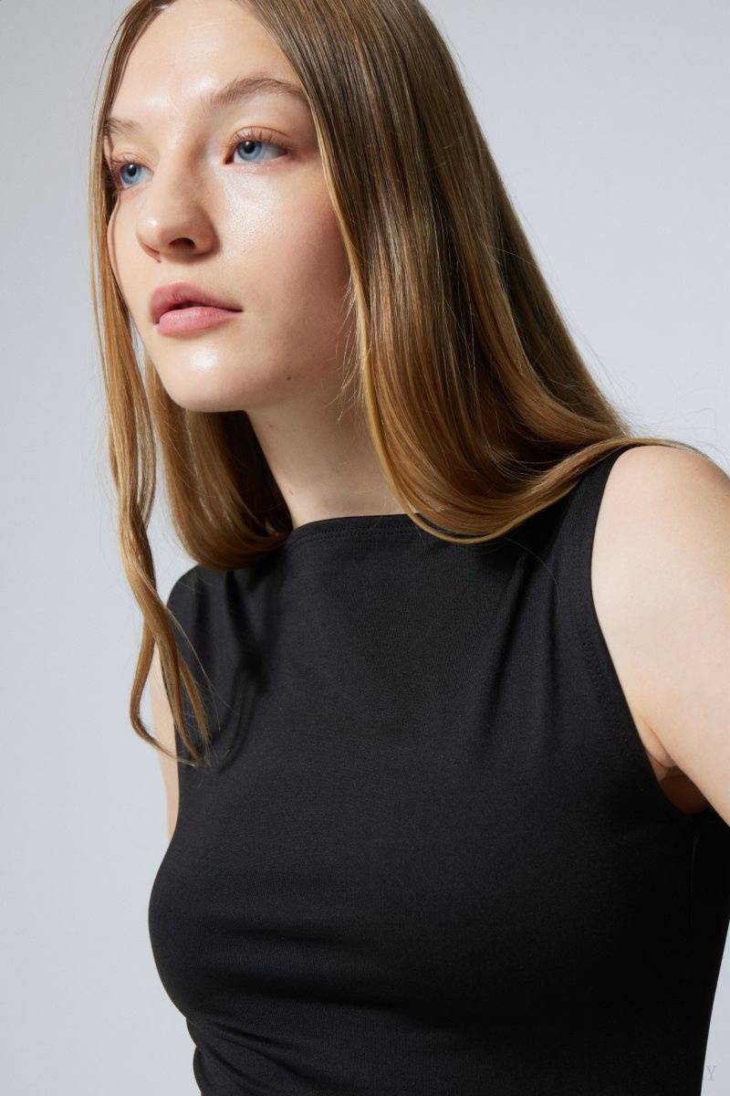 Weekday Annie Boatneck Sleeveless top Black | MCOO8662