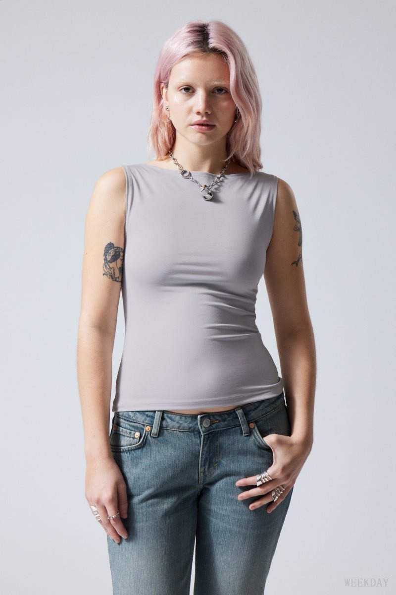 Weekday Annie Boatneck Sleeveless top Grey | IEXX3897