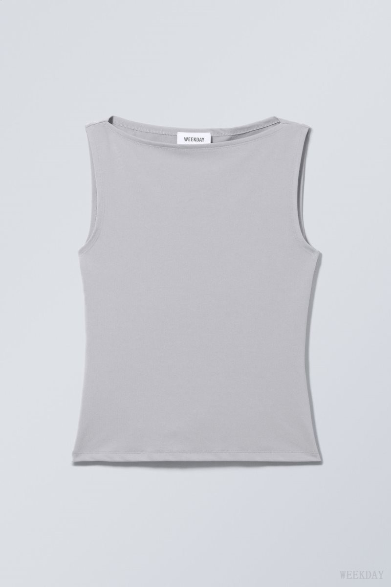 Weekday Annie Boatneck Sleeveless top Grey | IEXX3897