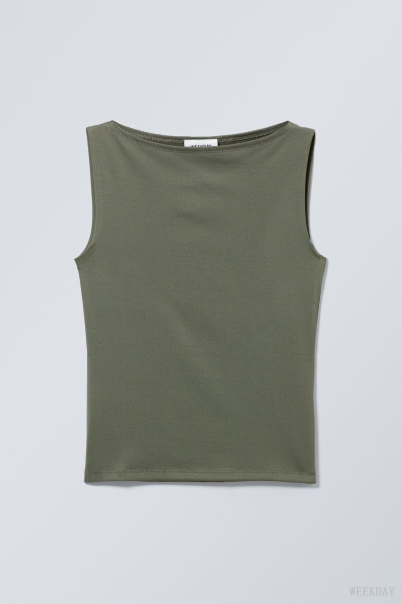 Weekday Annie Boatneck Sleeveless top Khaki | TRHJ2202