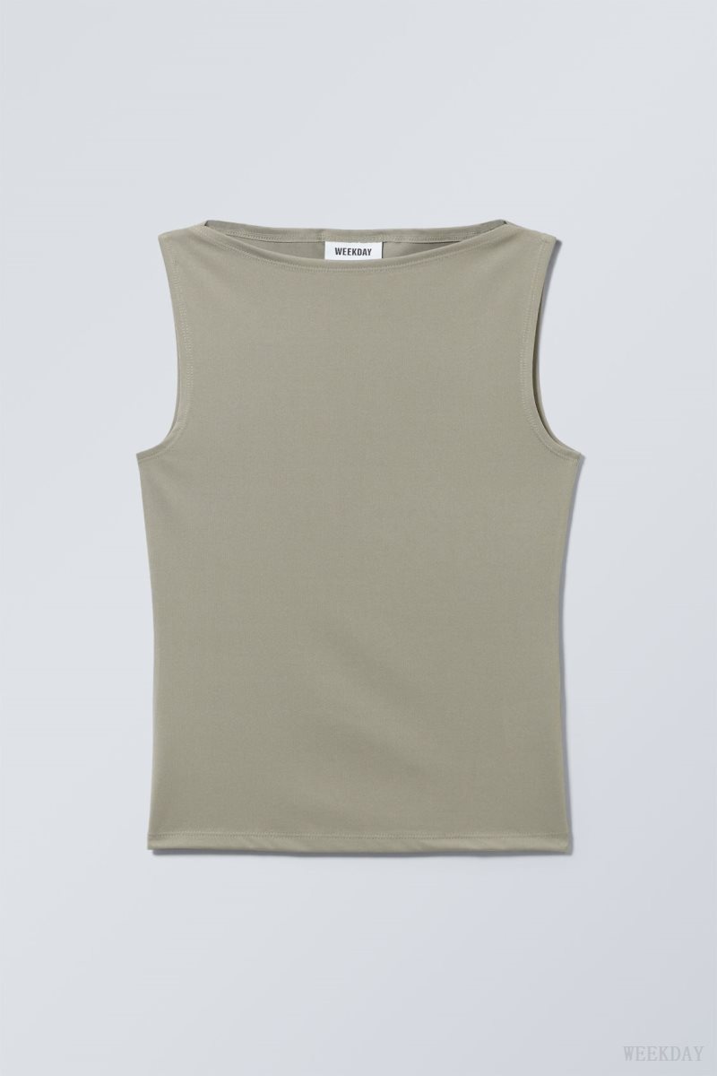 Weekday Annie Boatneck Sleeveless top Khaki | GACB7862