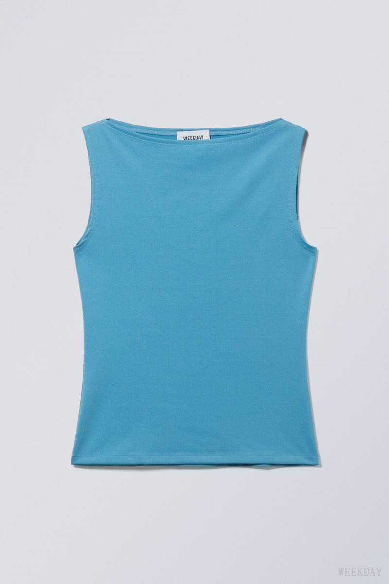 Weekday Annie Boatneck Sleeveless top Light Blue | AKFZ8903