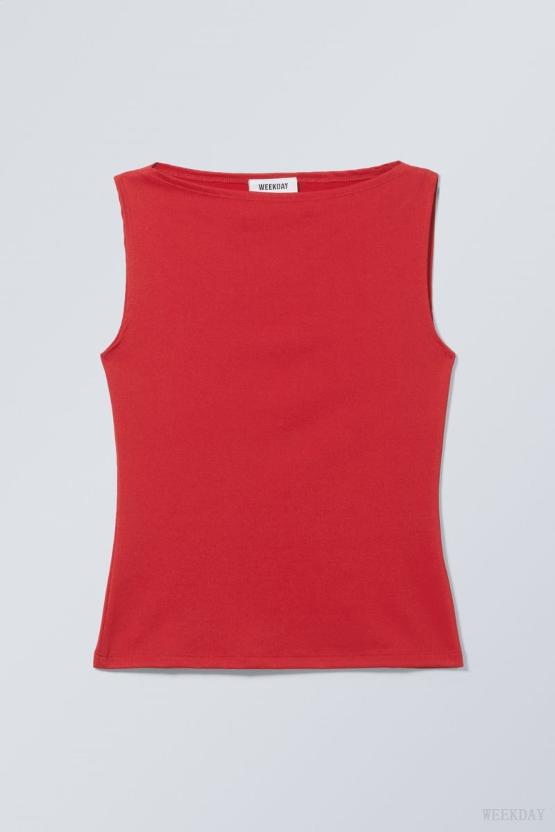 Weekday Annie Boatneck Sleeveless top Red | MMGF2150