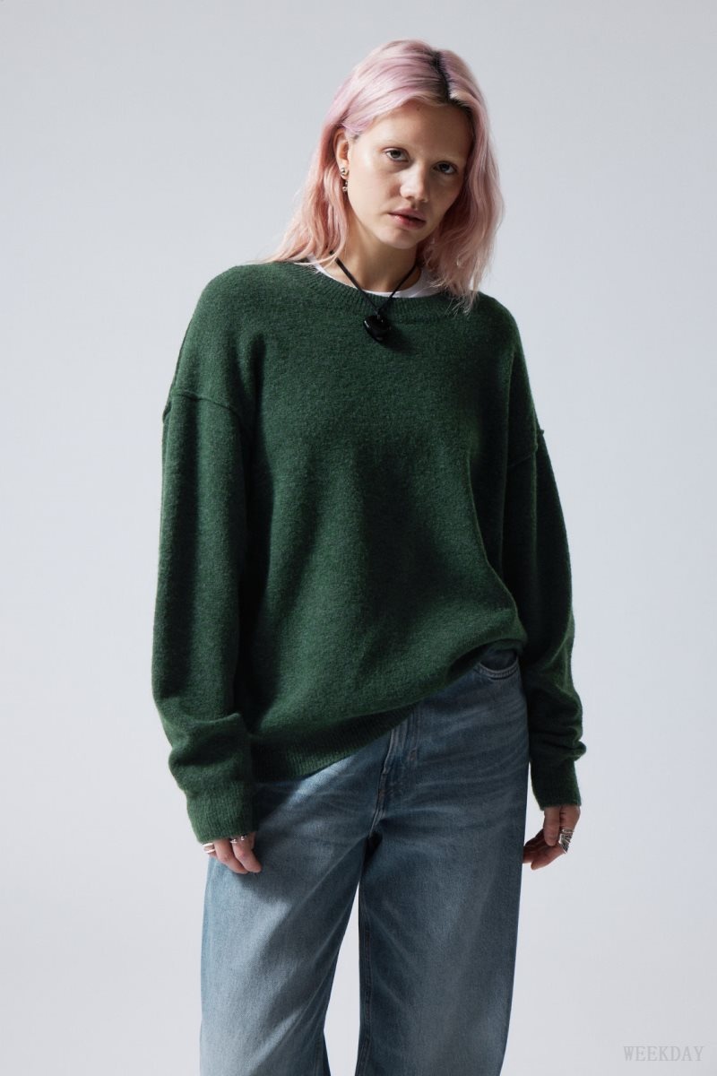 Weekday Annie Knit Sweater Dark Green | FYUO8463