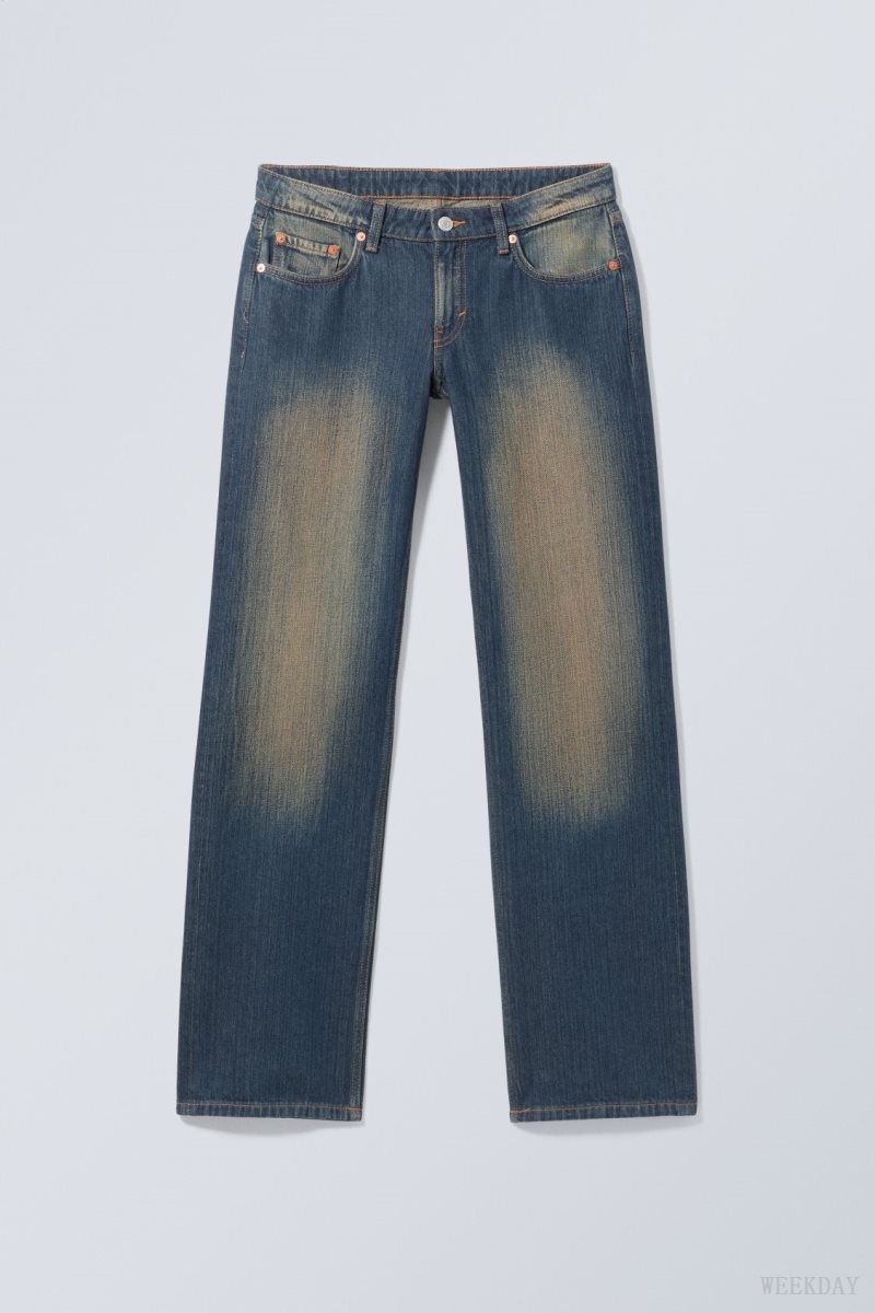 Weekday Arrow Low Straight Jeans Blue | HOZN8289