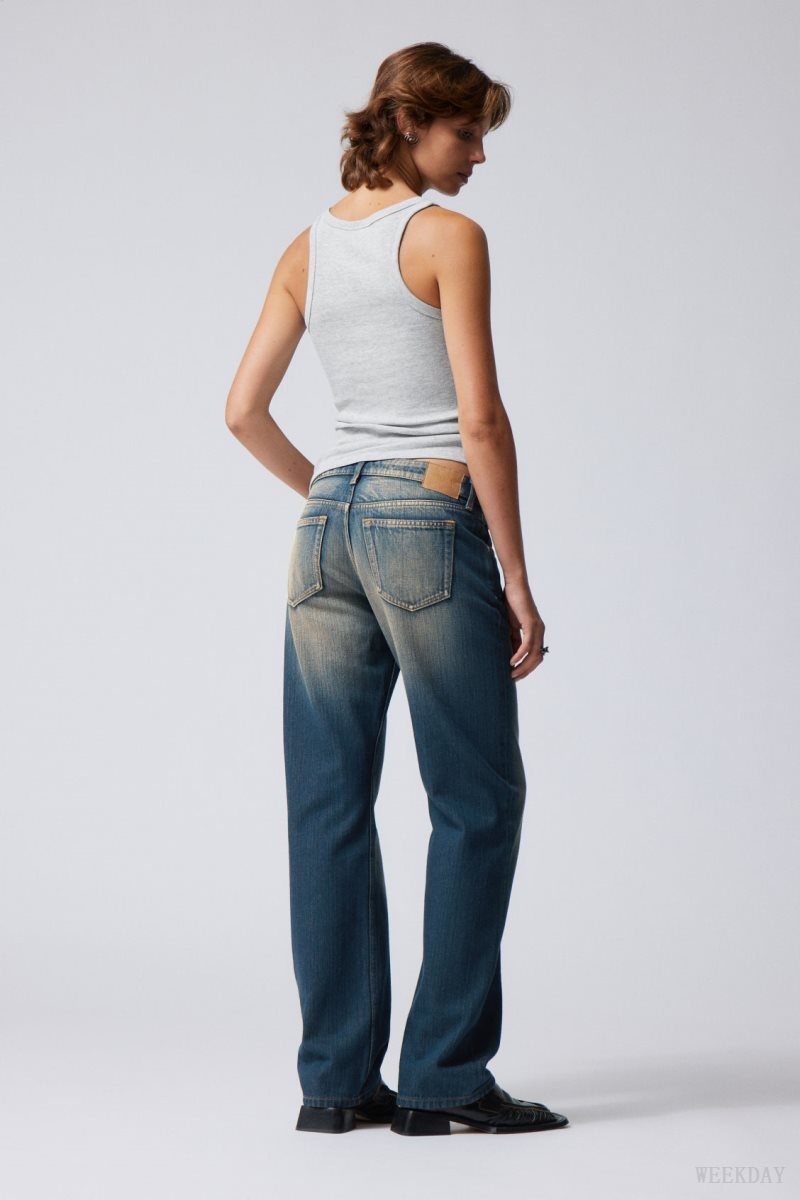 Weekday Arrow Low Straight Jeans Blue | HOZN8289