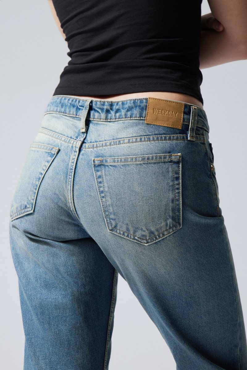 Weekday Arrow Low Straight Jeans Blue | IXBD4492