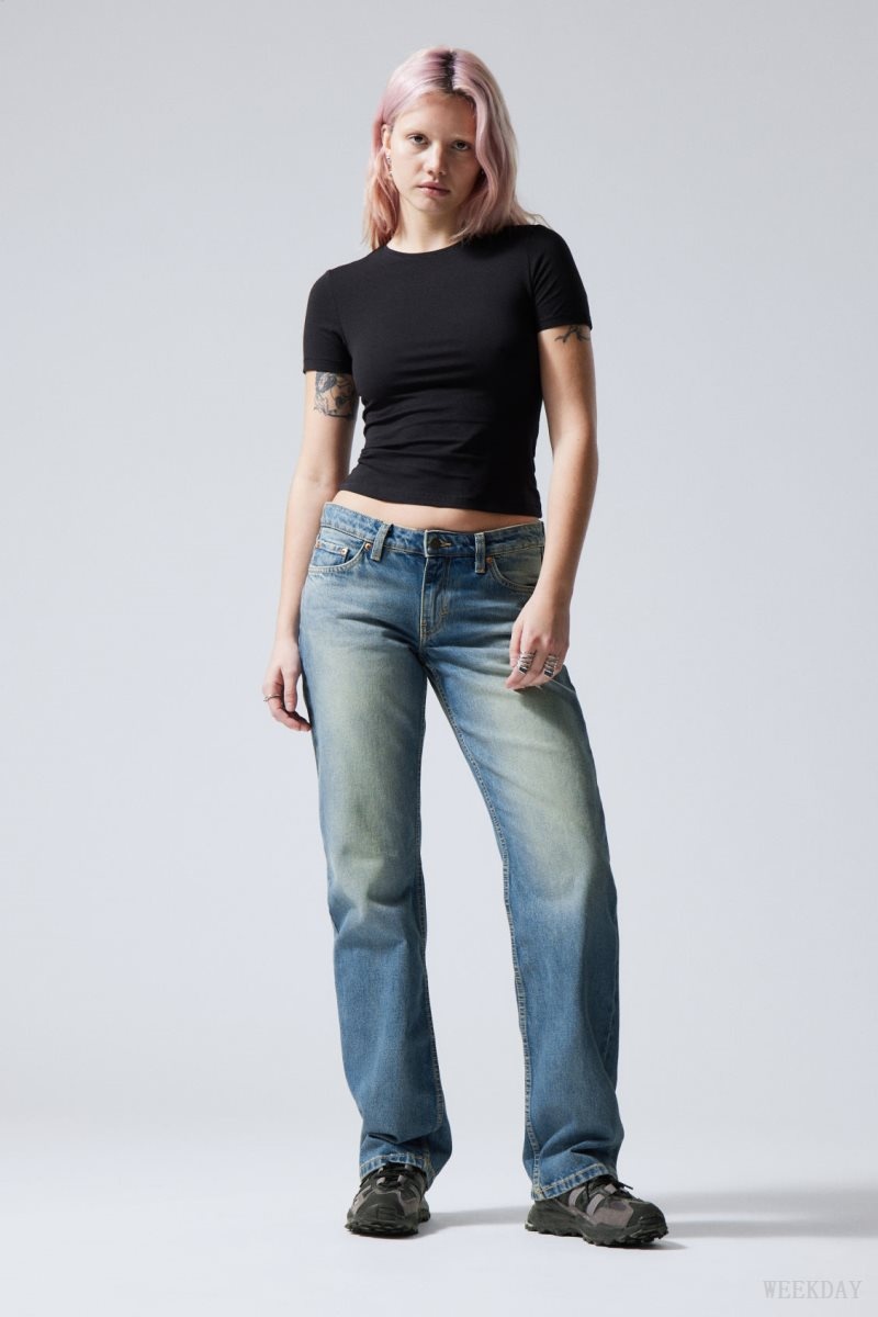 Weekday Arrow Low Straight Jeans Blue | IXBD4492