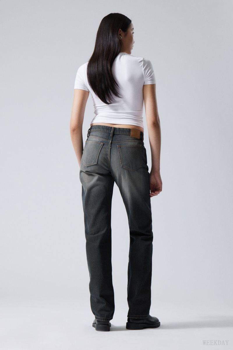 Weekday Arrow Low Straight Jeans Blue | MOMQ8508