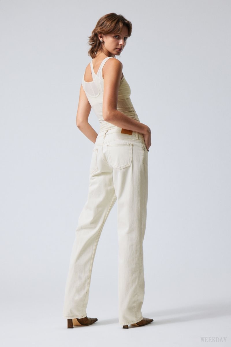 Weekday Arrow Low Straight Jeans White | HGIN3251