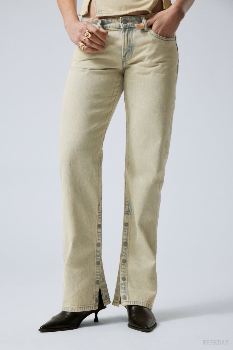 Weekday Arrow Low Straight Slit Jeans Sunbleached | CCPE9247